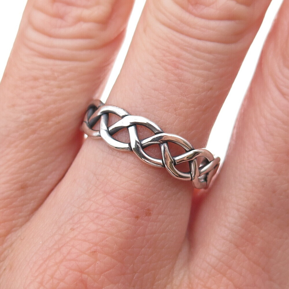 925 Sterling Silver Vintage Celtic Woven Oxidized Band Ring Size 9